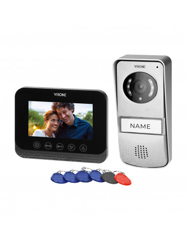 Zestaw wideodomofonowy bezsłuchawkowy, kolor, 4,3" LCD,  z czytnikiem breloków zbliżeniowych, czarny, ENIF RFID