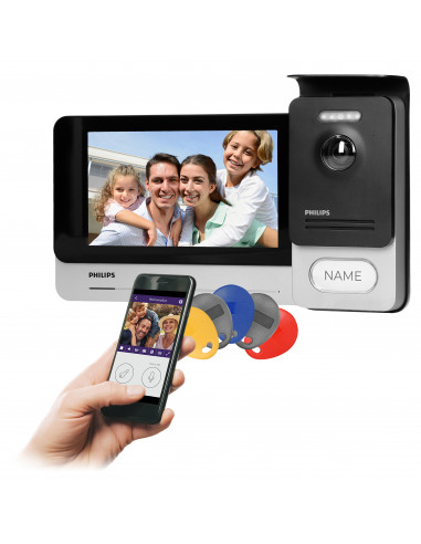  Philips WelcomeEye Connect 2, Zestaw wideodomofonowy, bezsłuchawkowy, kolor, LCD 7", dotykowy, menu OSD, WI-FI + APP na...